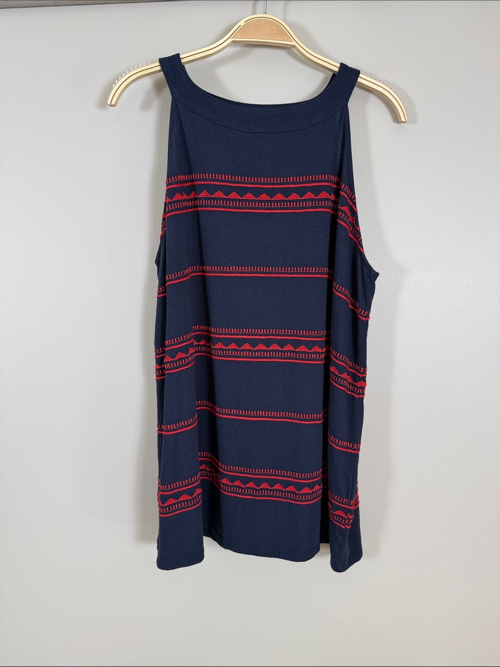 J. Jill Navy Tank with Embroidered Red Stripe Detail